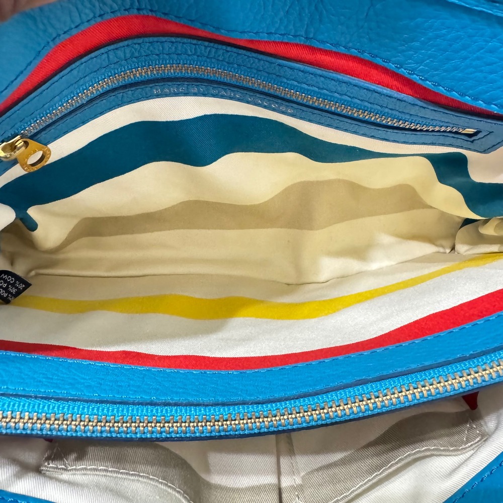 Marc by Marc Jacobs Vintage Woven Satchel Bag Blue Leather Trim Gold Hardware - Picture 11 of 15